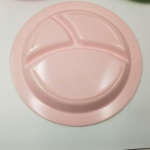 Pottery Barn Kids Plates Pink Green Melamine Divided Plate Round Sections Lot 3 - Picture 3 of 10